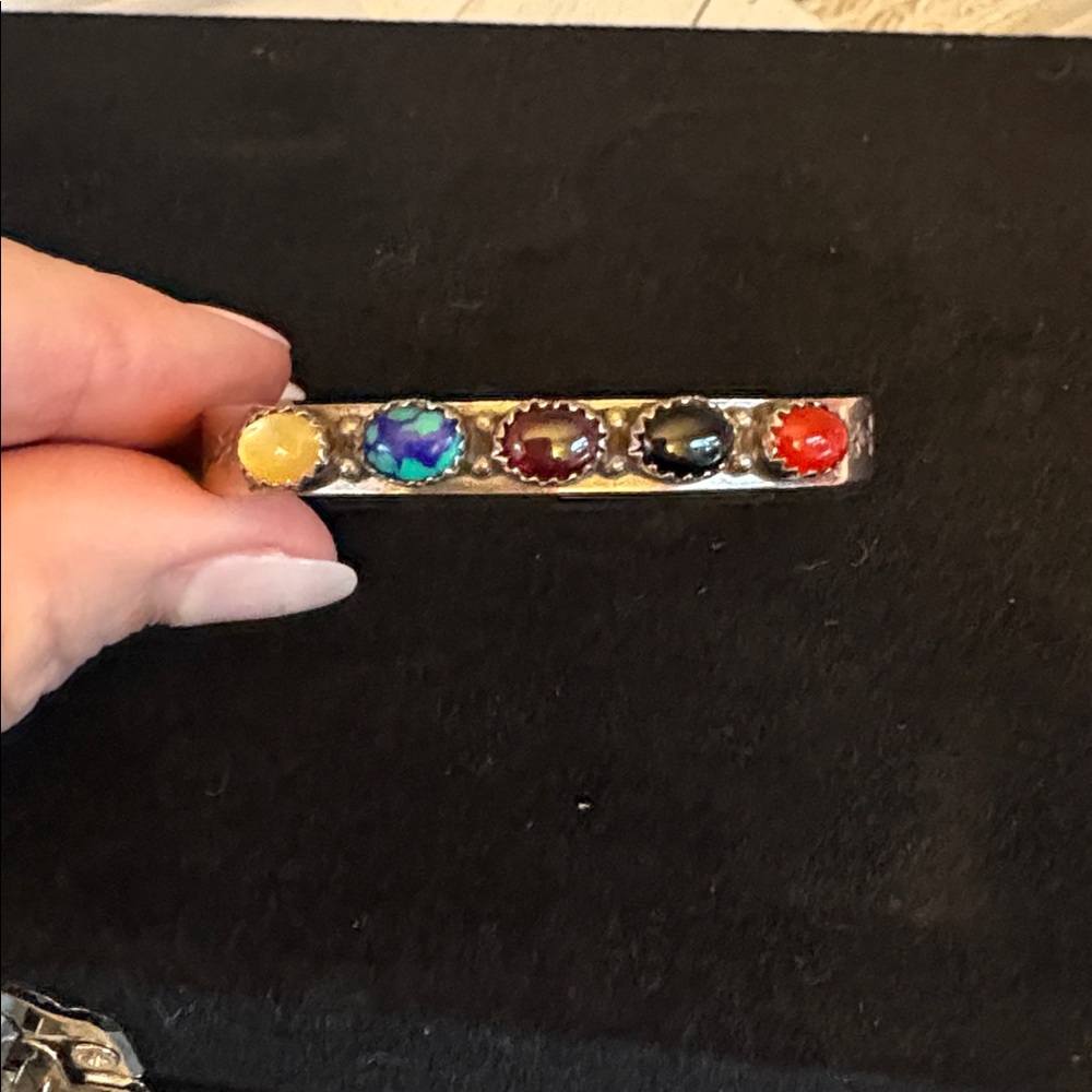 Native American Herman Smith Sterling Silver  Multi  Stone Cuff Bracelet - Picture 4 of 10